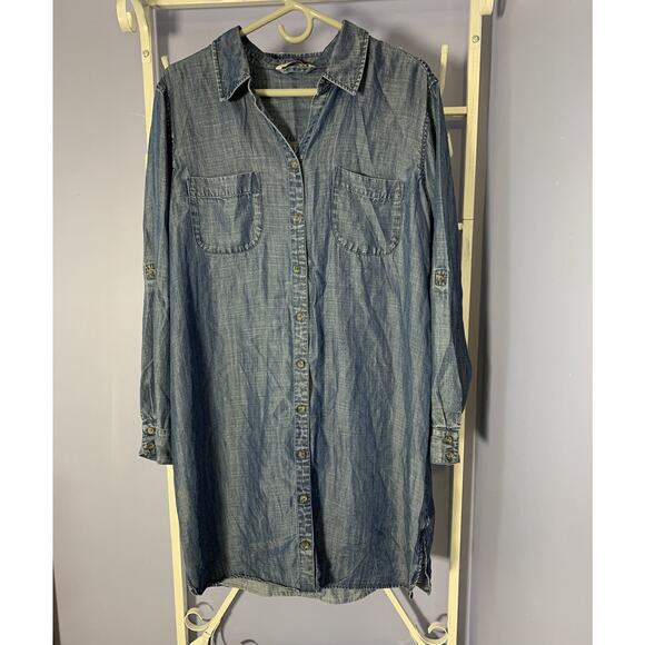 Soft Surroundings Women's Blue Chambray Tencel Button-Down Shirt Dress LG - Picture 1 of 4
